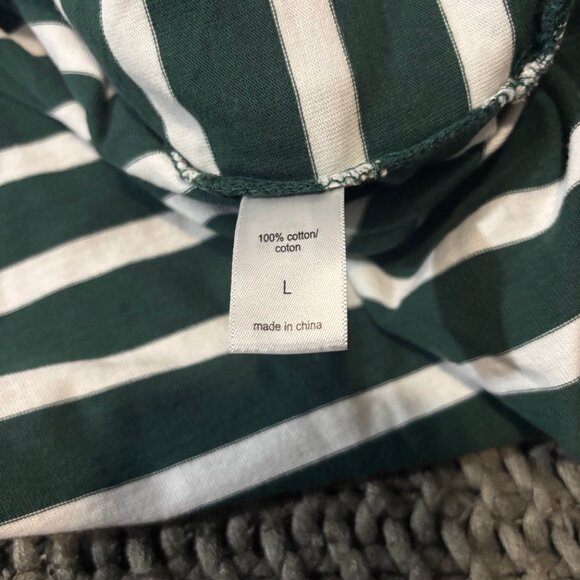 💚 Maurices L Long Sleeve Stripe 100% Cotton Knit Top Green & White - Picture 2 of 3